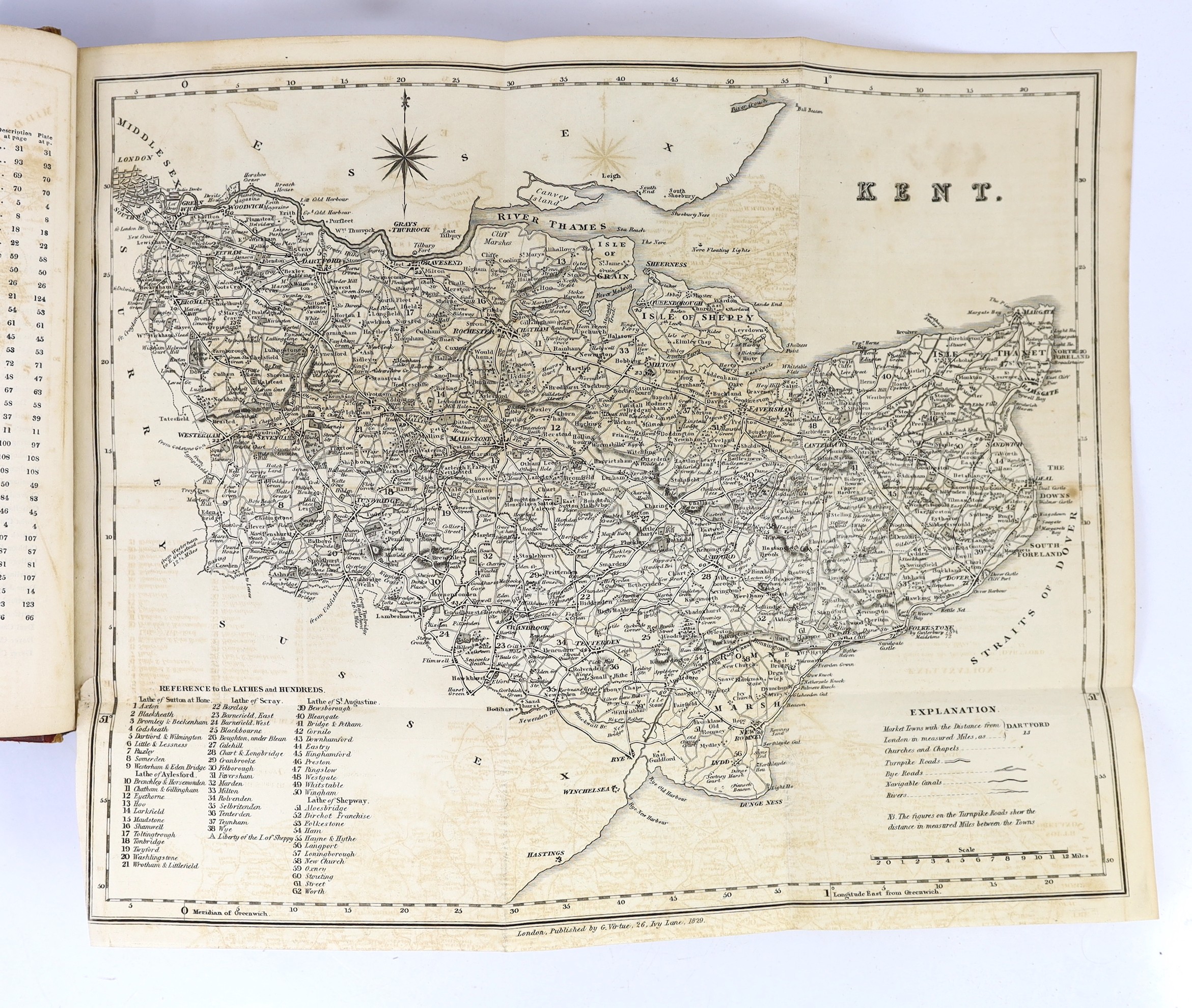 KENT: The Picturesque Beauties of Great Britain: illustrated by topographical, historical, and critical notes....Kent. pictorial engraved and printed titles, folded map and 64 plates; bound with: (The Same) - Essex volum